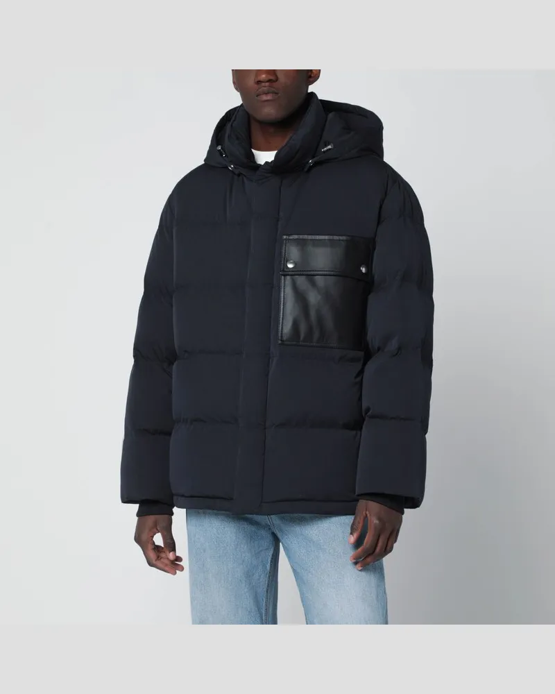 Bottega Veneta Blaue Daunenjacke mit Ledertasche Blau