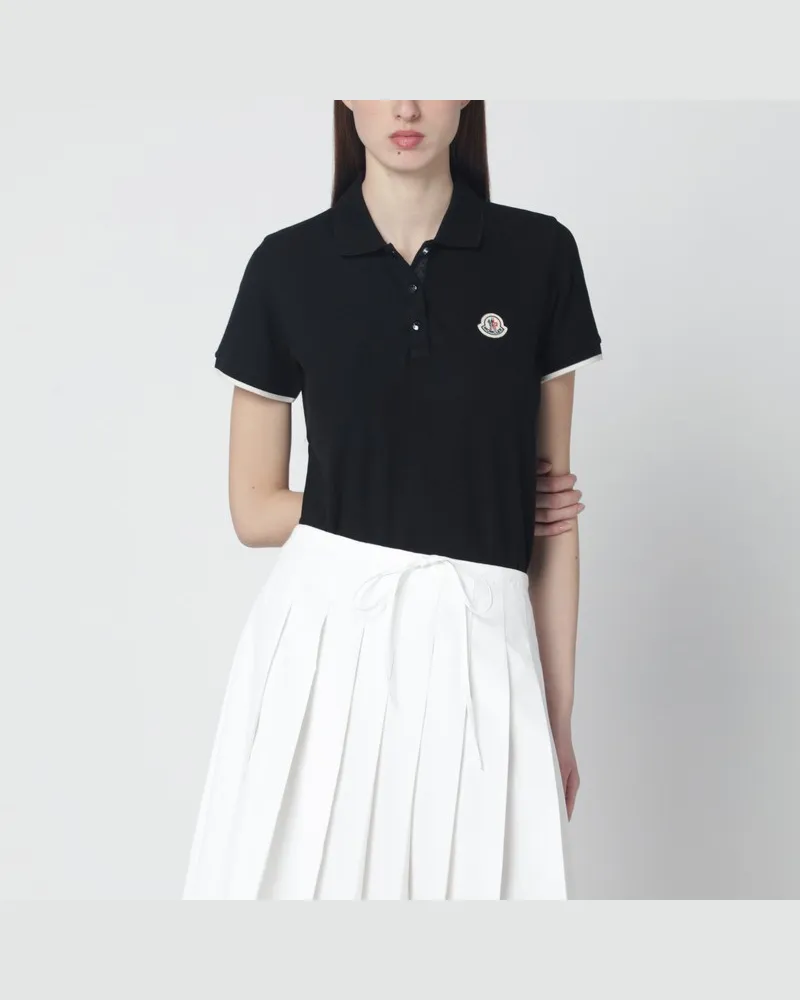 Moncler Schwarzes Poloshirt aus Baumwollpiqué mit gesticktem Logo Schwarz
