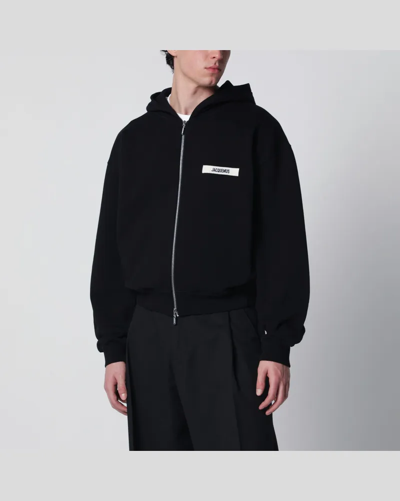 Jacquemus Schwarzes Sweatshirt mit Reißverschluss und Grosgrain-Logo Black
