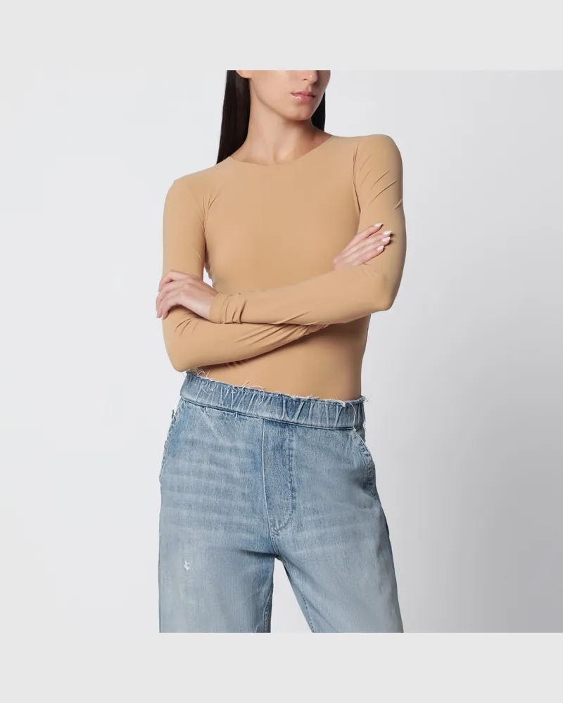 Maison Margiela Flesh-tone long-sleeve lycra jersey bodysuit Beige
