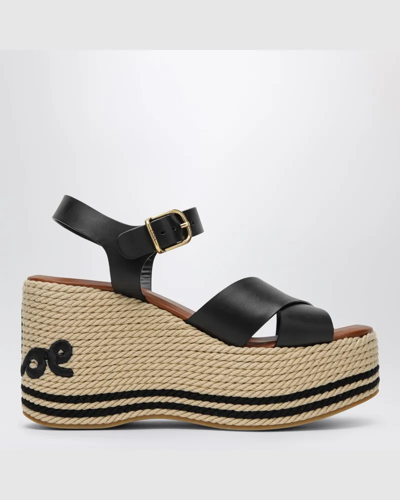 Chloé Keilsandalen Sand aus Leder in Schwarz Black