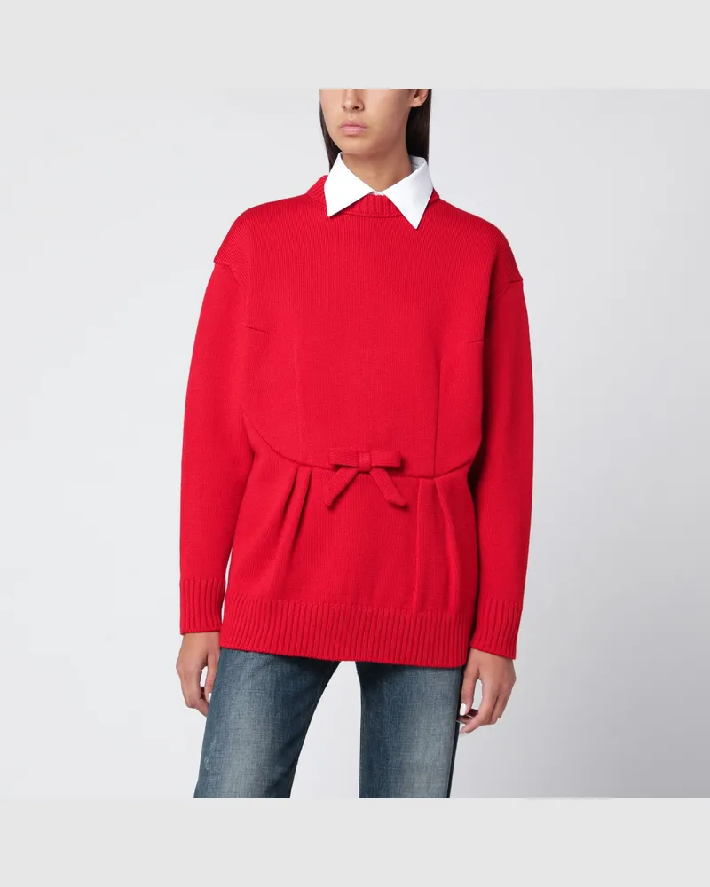 Prada Roter Wollpullover mit Schleife Red