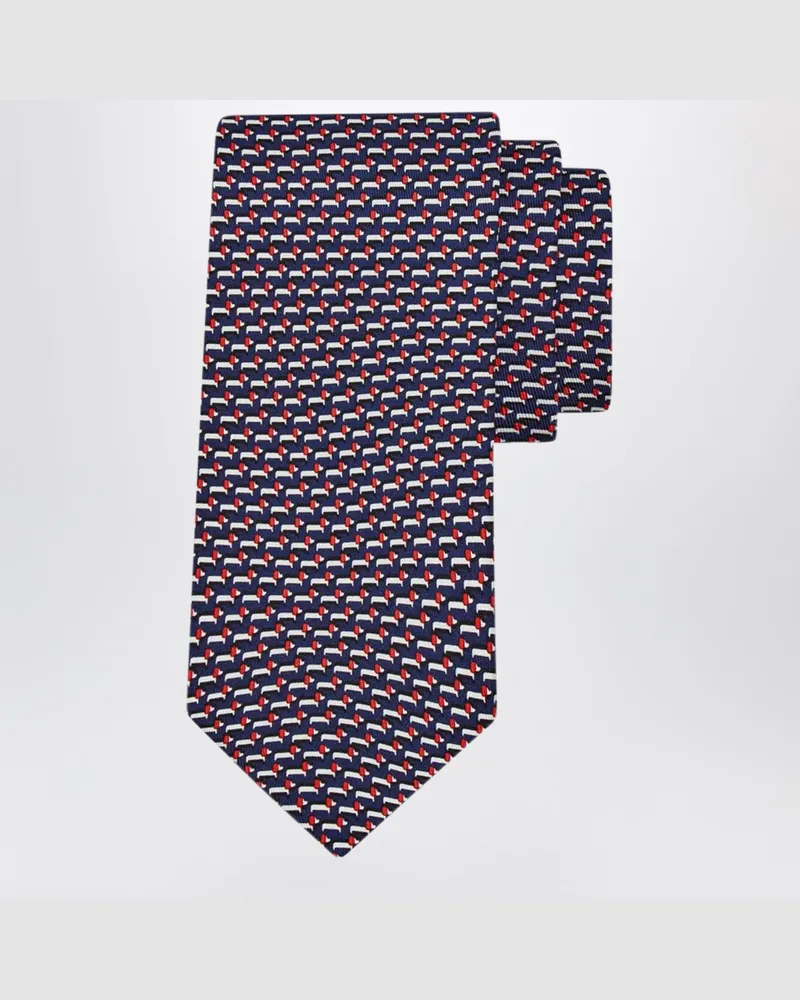 Ferragamo Krawatte aus Seide mit Dackel-Print in Marineblau/Rot Multicolor