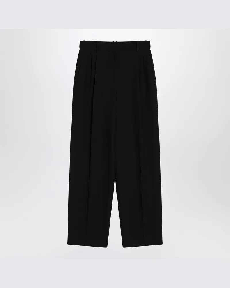 The Row Lilas Hose in schwarzer Wolle und Leinen Schwarz