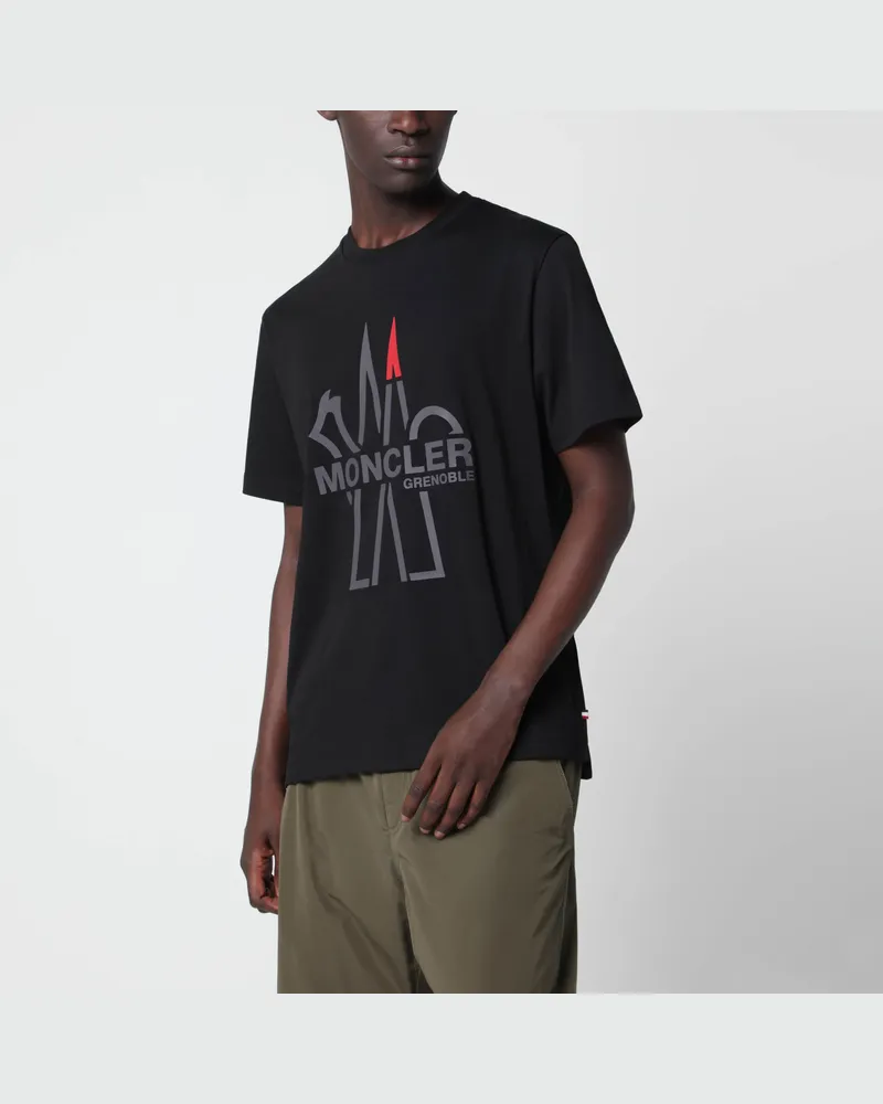 Moncler Schwarzes T-Shirt aus Baumwolle mit Logo Black