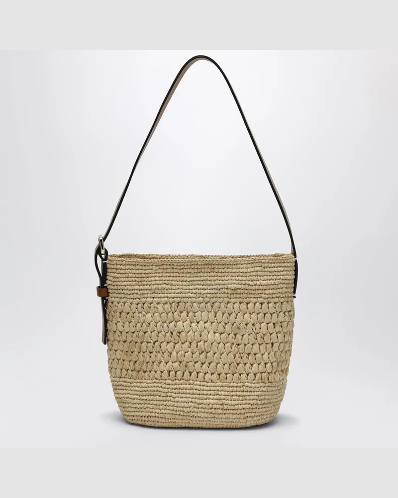 Manebí Umhängetasche aus Raffia und Leder Beige