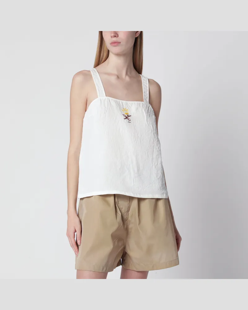 Prada Top aus weißem Leinen mit Stickerei White