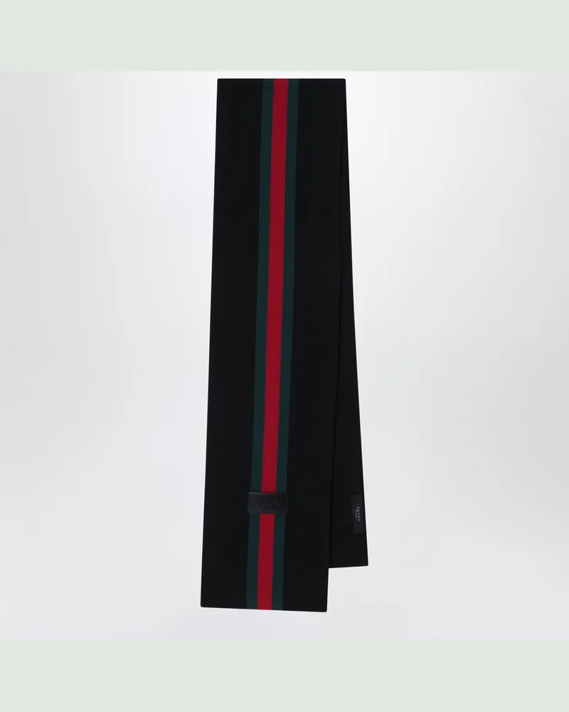 Gucci Schwarz-grün gestreifter Schal aus Jacquardwolle Black