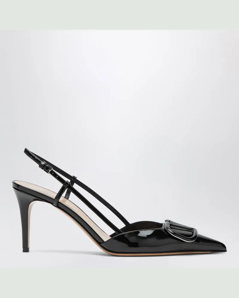 Valentino Garavani Schwarze Vlogo Signature Slingback-Pumps aus Lackleder Black