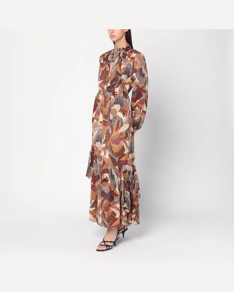 FARM Rio Langes Kleid mit cremefarbenem Muster Braun