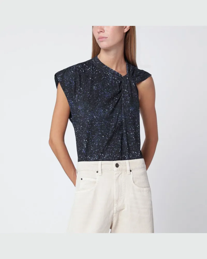 Isabel Marant Asymmetrisches T-Shirt Nayda mit nachtblauem Print Blau