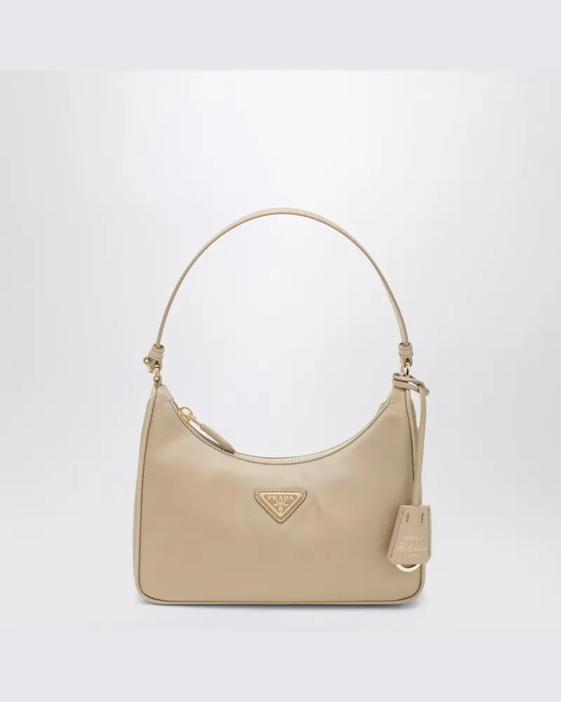 Prada Mini Re-Edition 2005 Tasche aus camel Re-Nylon und Saffiano Beige