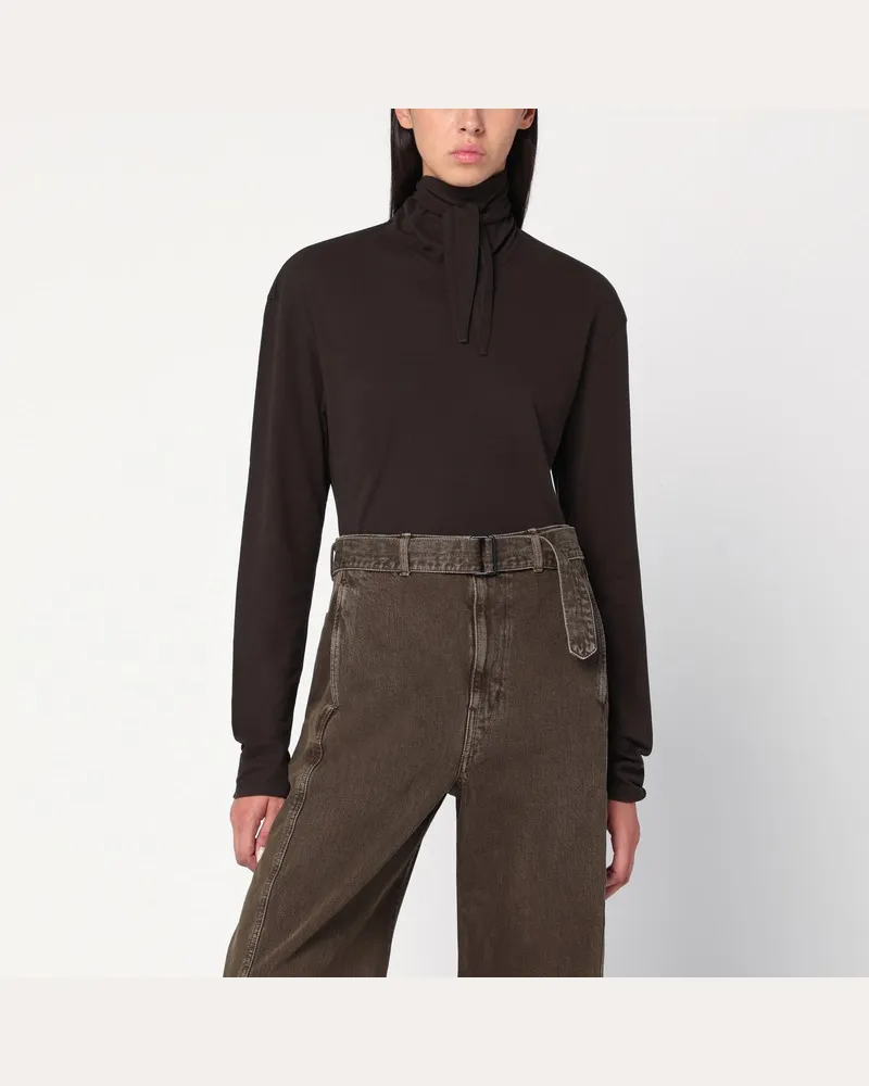 Christophe Lemaire Rollkragenpullover in Braun mit integriertem Schal Braun
