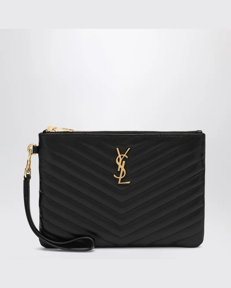 Saint Laurent Schwarze Cassandre Clutch aus gestepptem Leder Schwarz