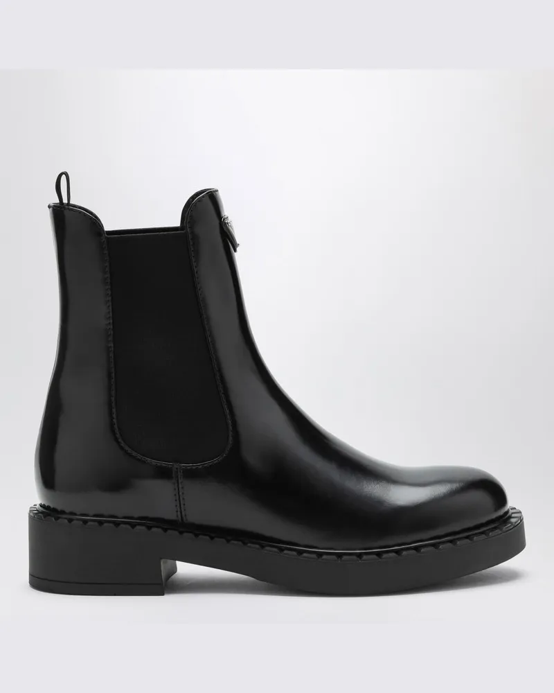Prada Schwarze Chelsea-Stiefeletten aus poliertem Leder Schwarz