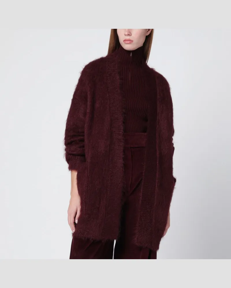 Max Mara Kirschroter Cardigan aus geschorenem Mohairgarn Burgunderrot