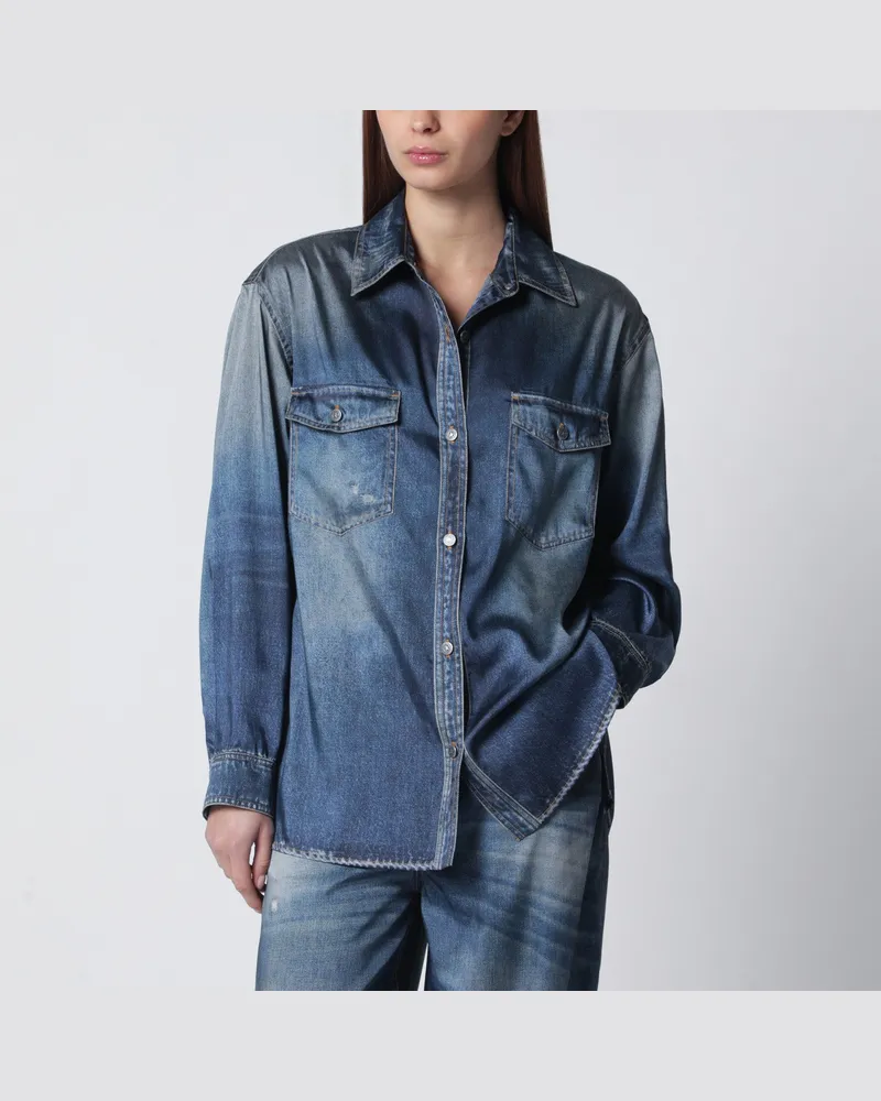 Golden Goose Blaue oversized Patty-Hemdbluse mit Denim-Print Blue