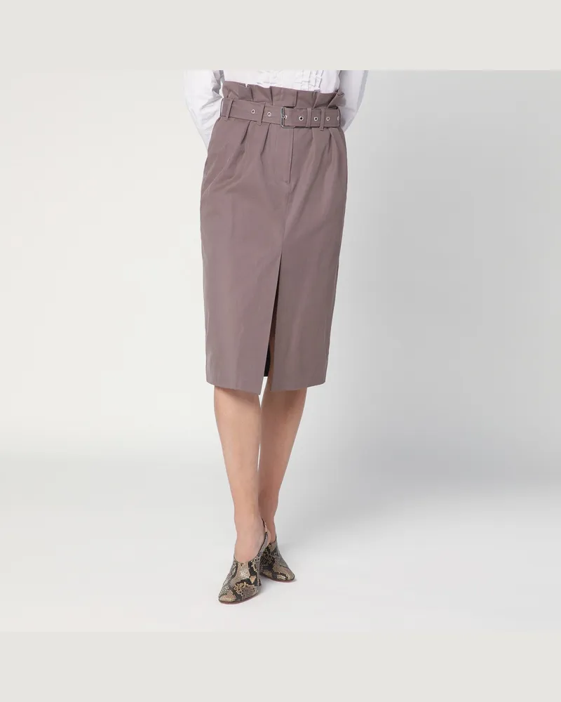 Dries van Noten Taupe skirt in cotton with belt Beige