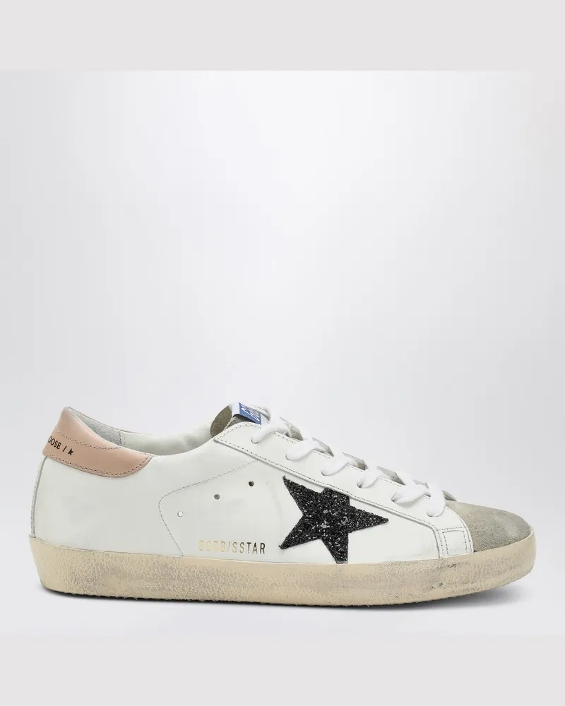 Golden Goose Sneaker Super-Star weiß/rosa/schwarz mit Glitzer Weiß