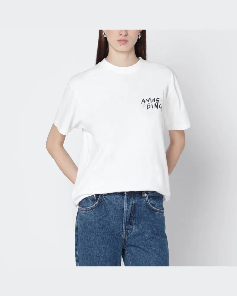 Anine Bing Elfenbeinfarbenes T-Shirt mit Logoprint Weiß