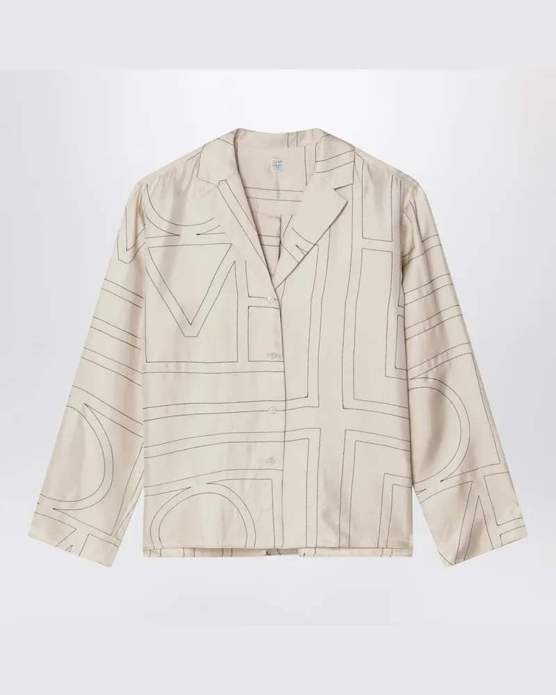 Totême Elfenbeinfarbenes Seidenhemd mit Monogramm Weiß