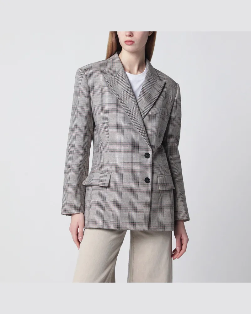 Anine Bing Asymmetrische Jacke im Prince-of-Wales-Muster Brown