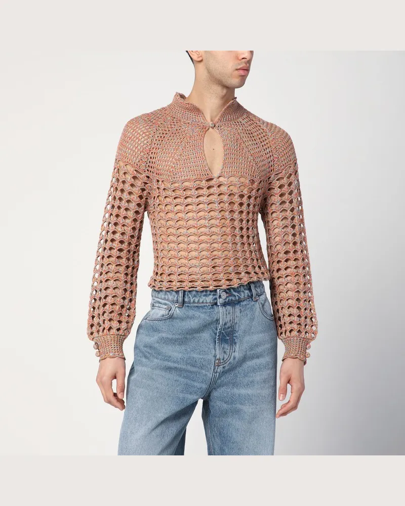 Valentino Garavani Durchbrochener Pullover aus Leinenmischung Gelb