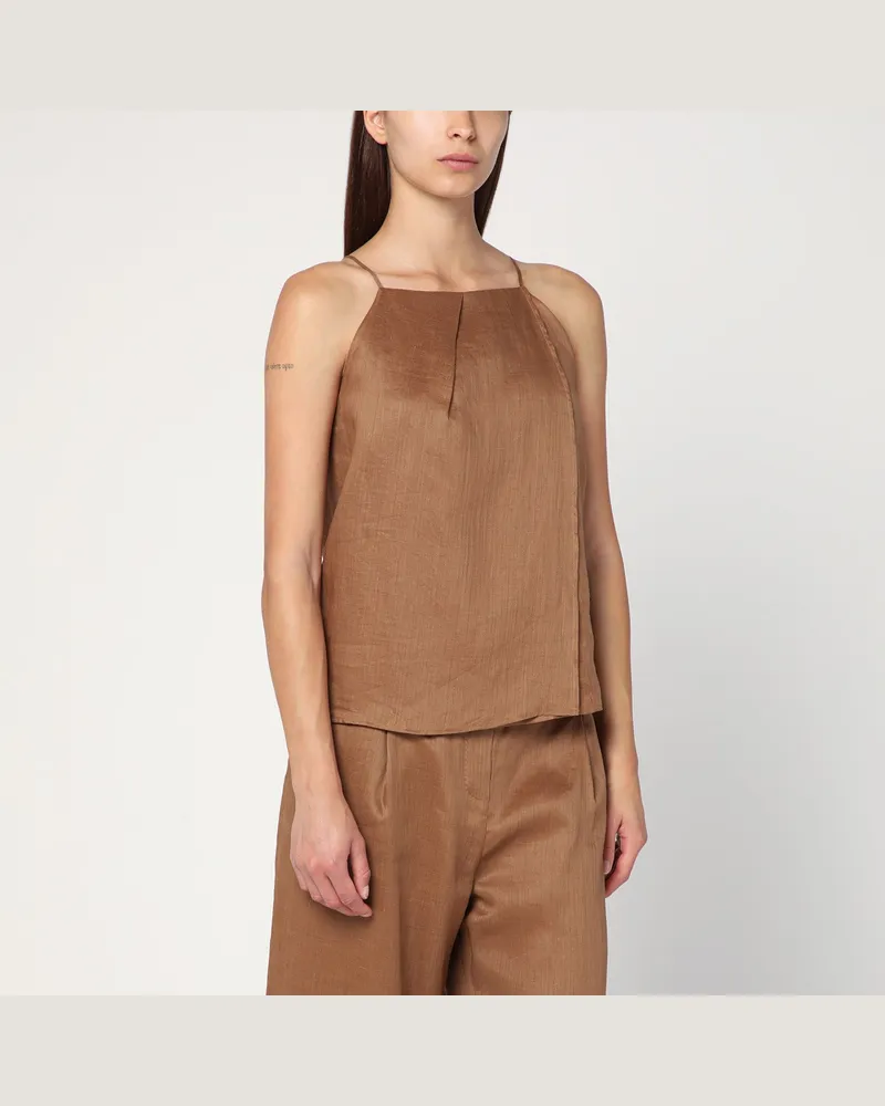 Max Mara Tabakfarbener Ramie-Gaze-Top 