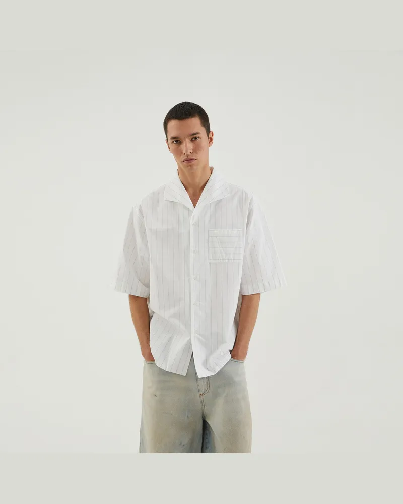 1989 STUDIO Weiß gestreiftes Bowlinghemd 