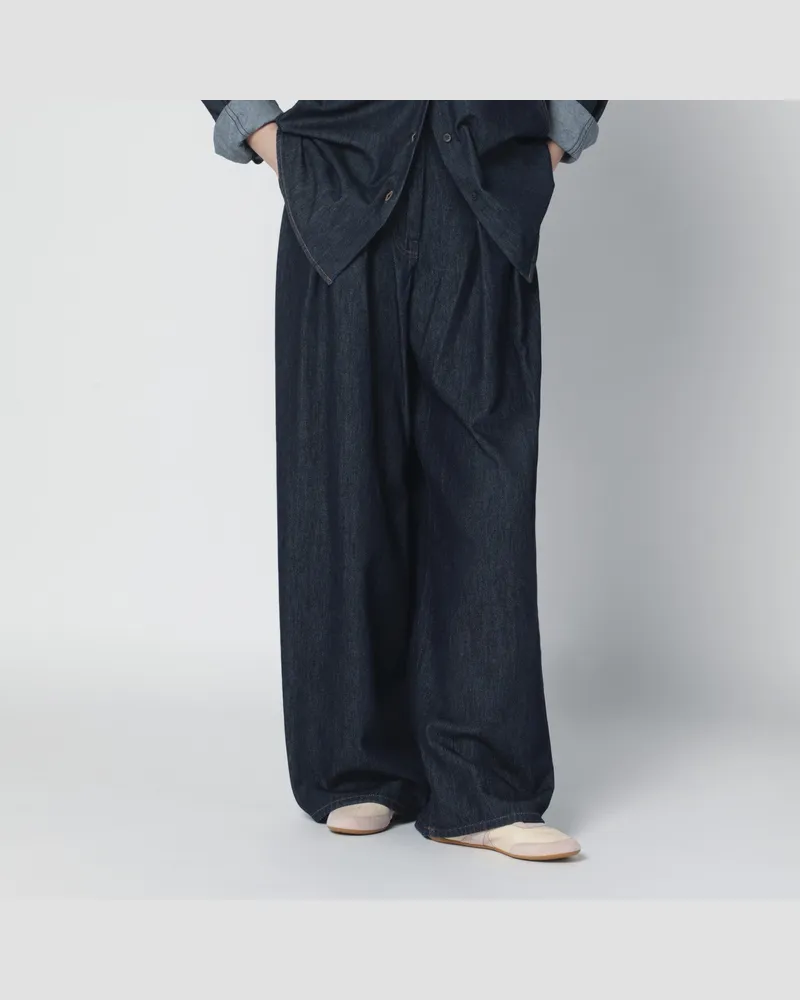 Dries van Noten Weit geschnittene Hose aus indigoblauem Denim mit Falten Blue