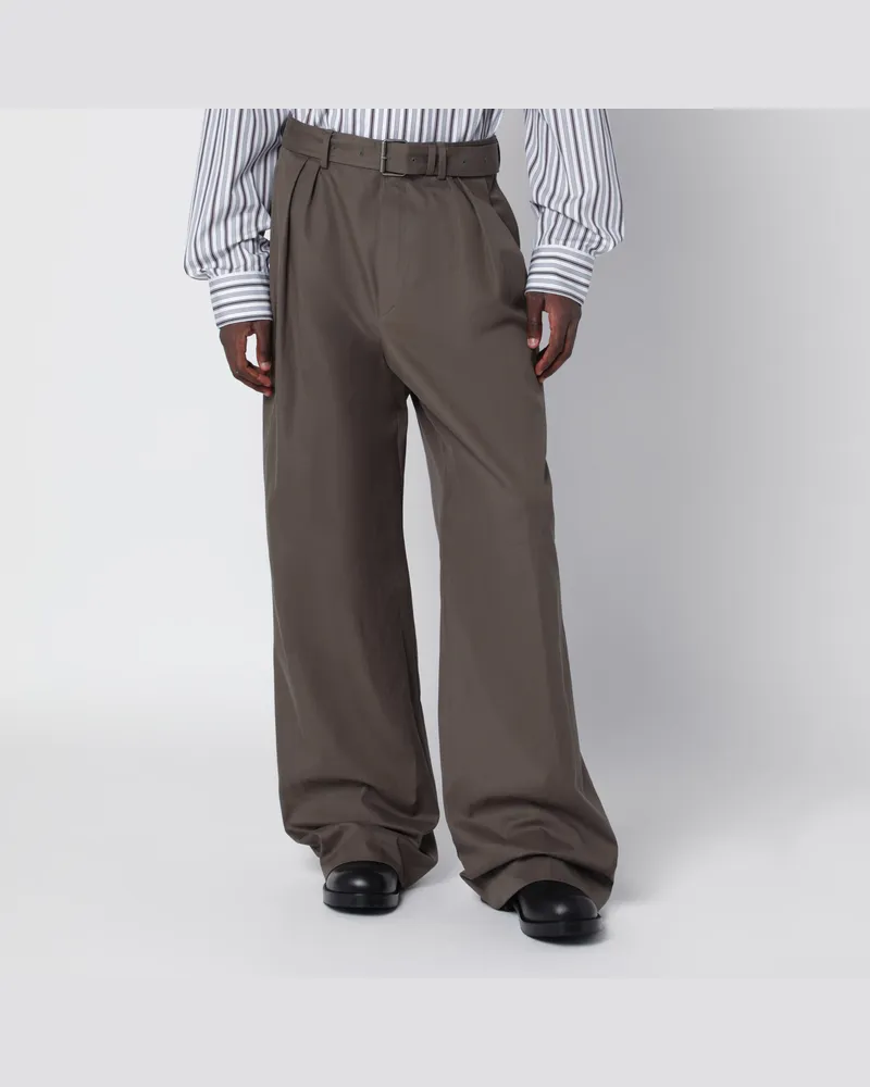 Dries van Noten Khakifarbene Wide-Leg-Hose aus Baumwolle Green