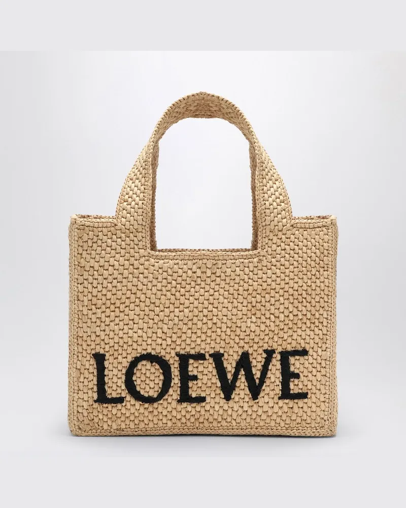 Loewe Kleine Tote-Bag  Font aus Raffia-Bast Beige