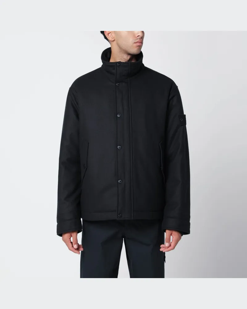 Stone Island Dunkelblaue Jacke aus Wollflanell Blau