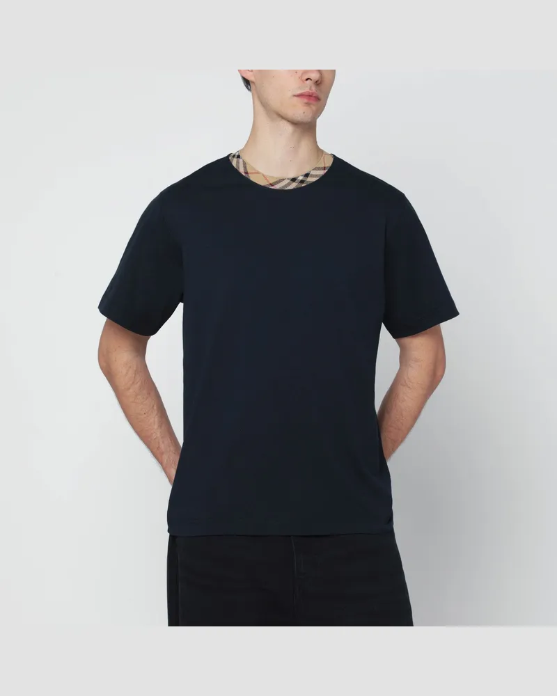 Burberry Marineblaue T-Shirt mit Check-Details Blue