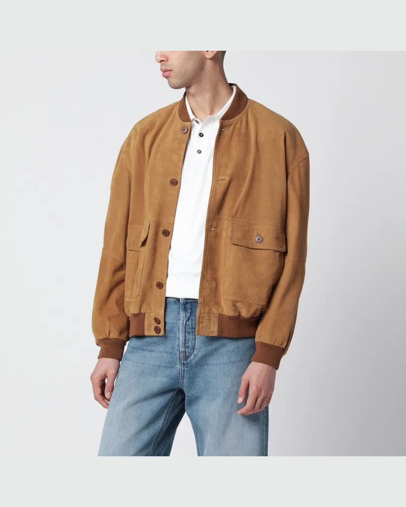 Saint Laurent Bomberjacke aus karamellfarbenem Wildleder Brown
