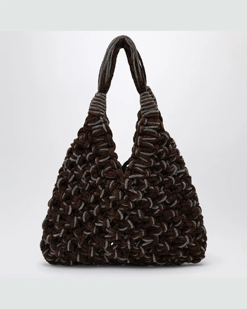 HIBOURAMA Vannifique Crystal Tasche aus Braunem Samt 