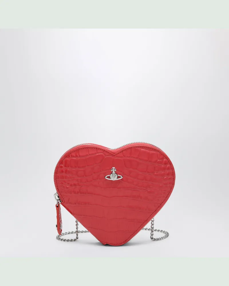 Vivienne Westwood Heart Embossed Croc Umhängetasche in Koralle Red