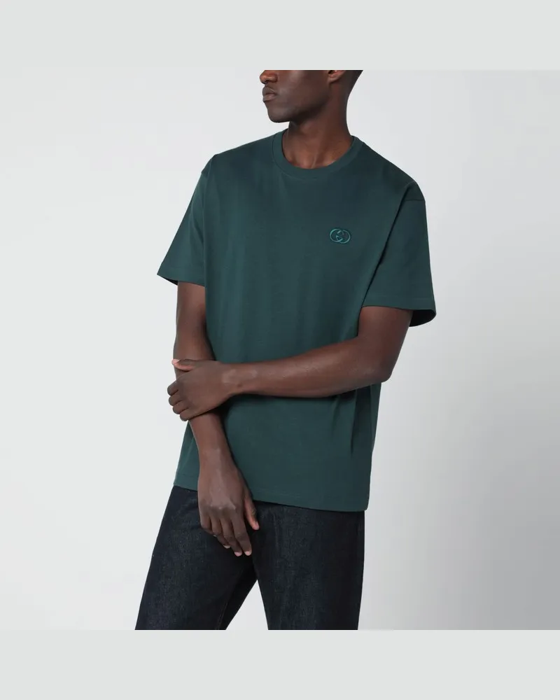 Gucci Grünes T-Shirt mit GG-Stickerei Grün