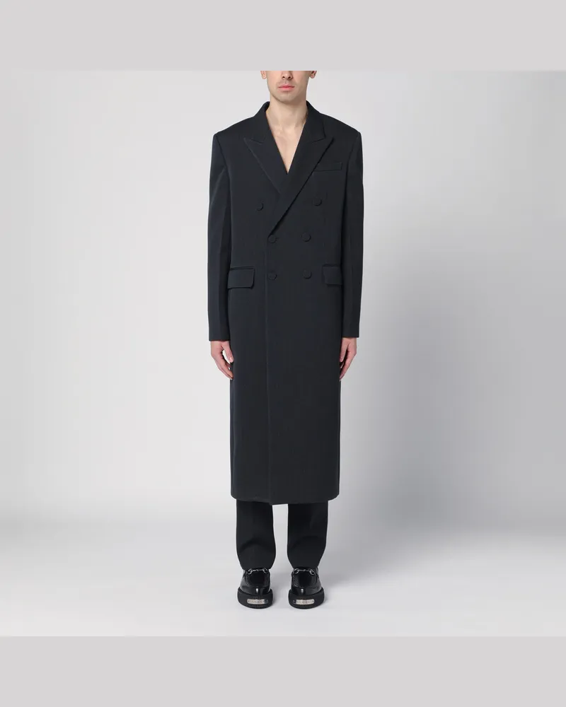 Gucci Langer zweireihiger grauer Wollmantel 