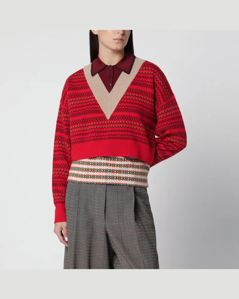 Dries van Noten Roter Woll- und Viskosepullover Red