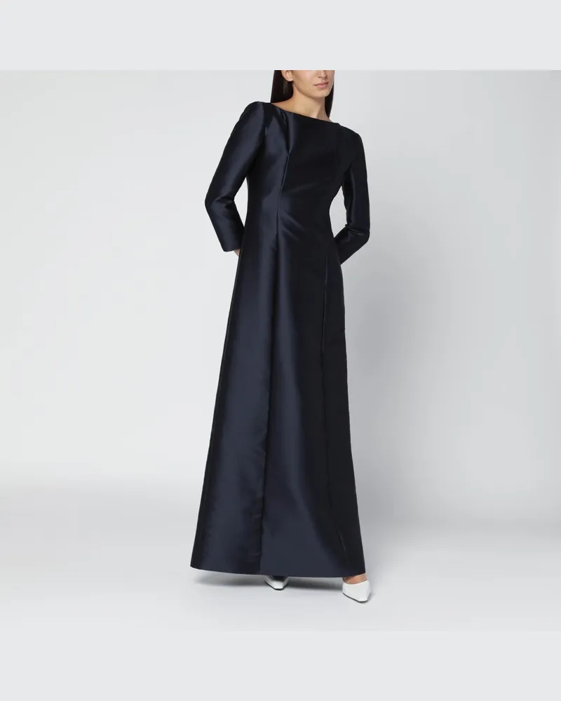 Alberta Ferretti Langes blaues Kleid aus Mikado-Seidenmix Blau