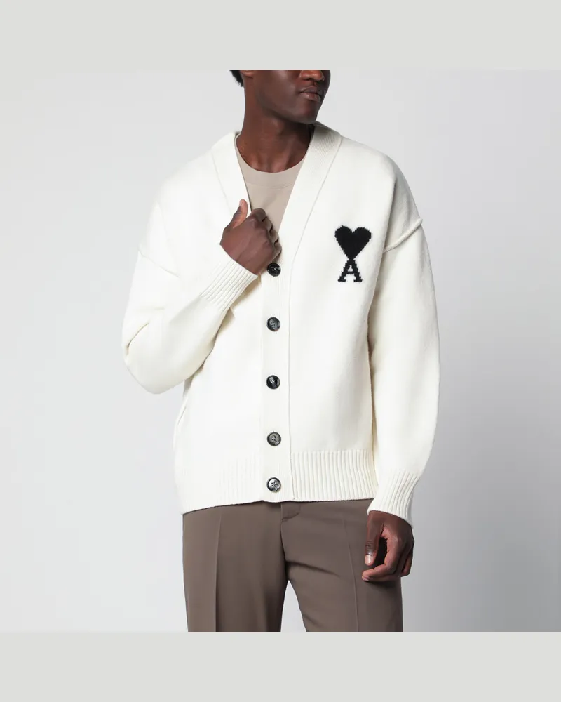 AMI Paris Weißer Ami de Coeur Cardigan aus Wolle White