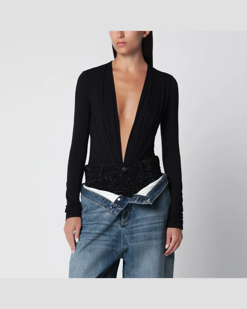 ANDAMANE Schwarzer Body mit tiefem Ausschnitt aus Stretch-Jersey Black