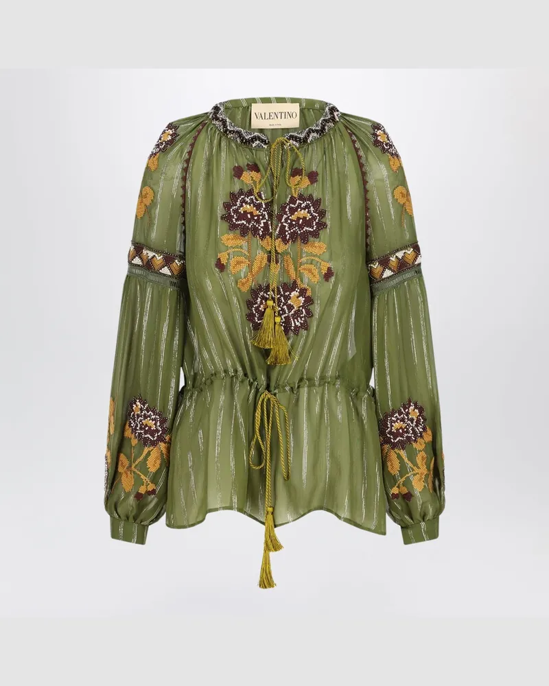 Valentino Garavani Besticktes Lurex-Seidenhemd grün camou Green