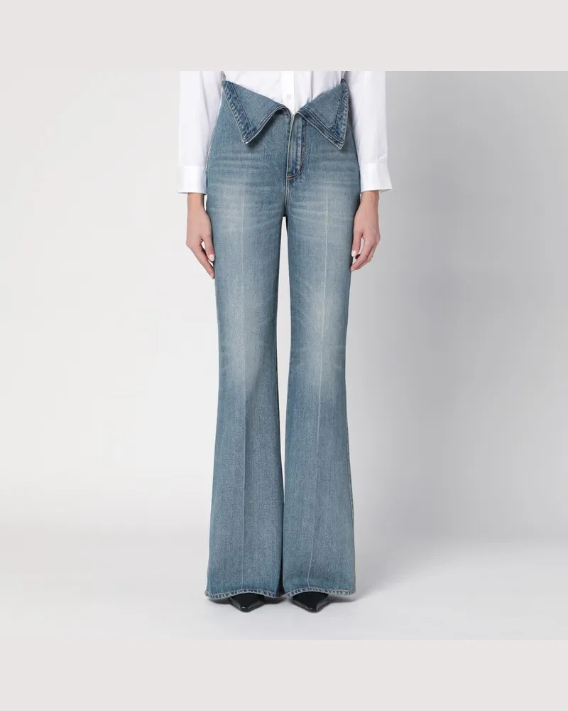 Alexander McQueen Schlagjeans mit Umschlag an der Taille Blau