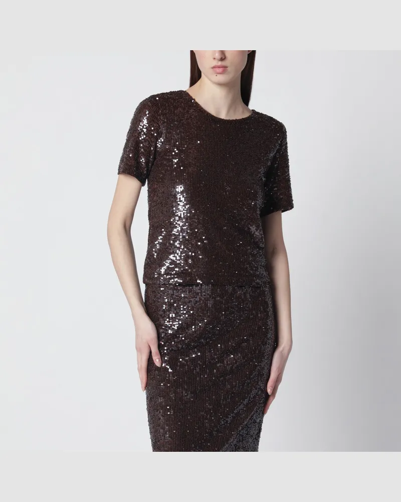 P.A.R.O.S.H. Brauner Pullover mit Pailletten Brown