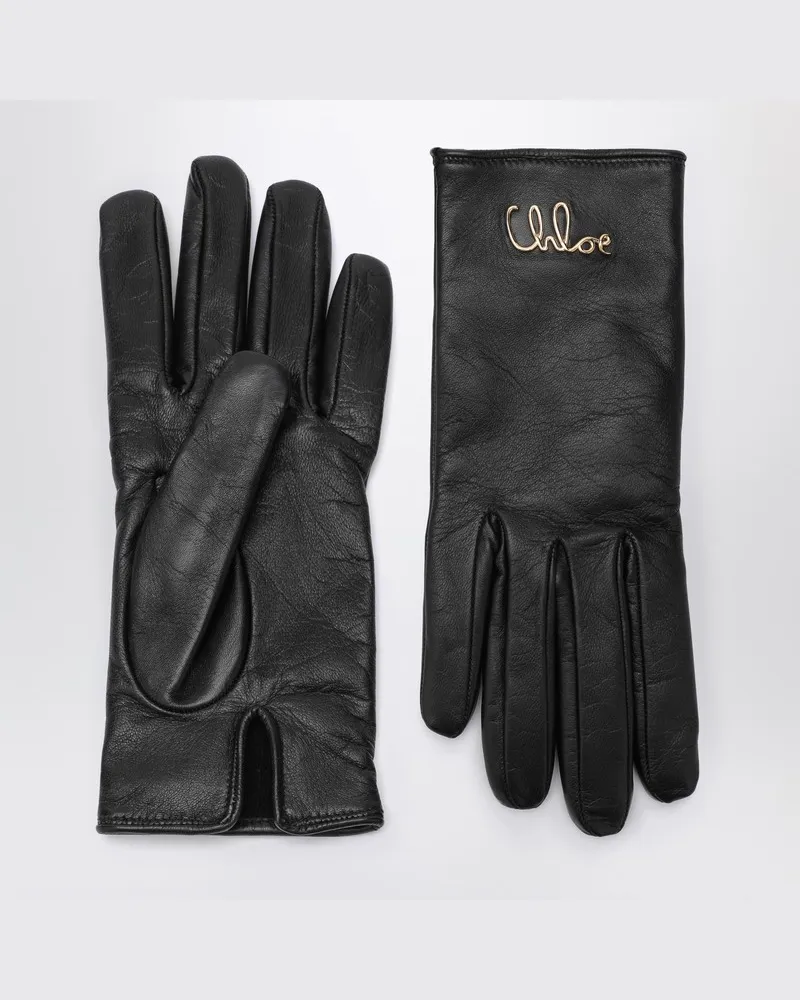Chloé Iconic schwarze Lederhandschuhe Schwarz
