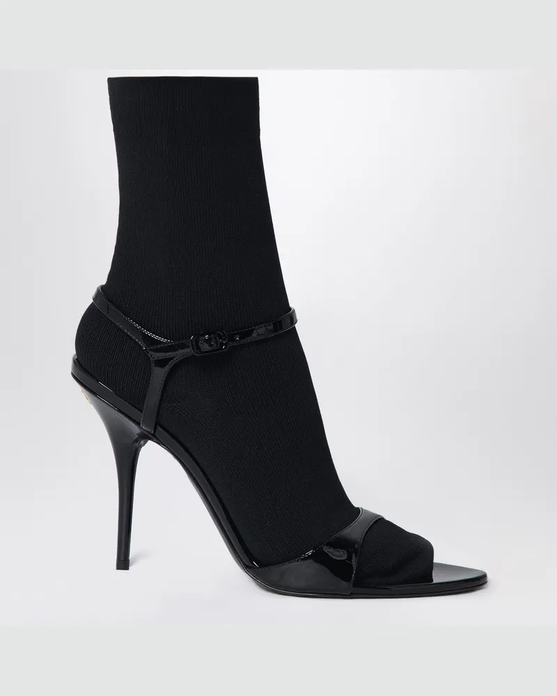 Balenciaga Schwarze Sandale Avenue Sock aus Lackleder und Strick Black