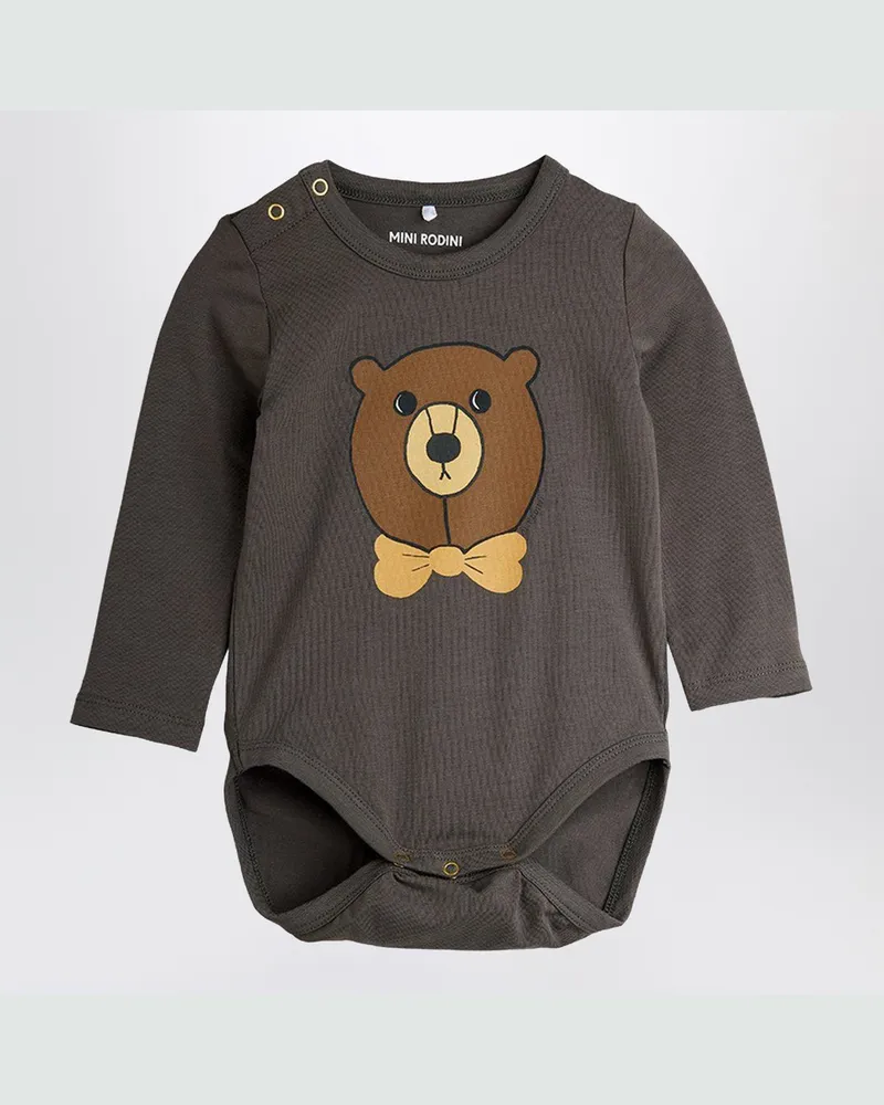 Mini Rodini Langärmeliger Body mit Bärenmotiv Grey