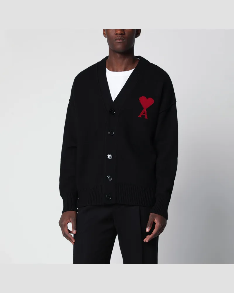 AMI Paris Schwarzer Ami de Coeur Cardigan aus Wolle Black